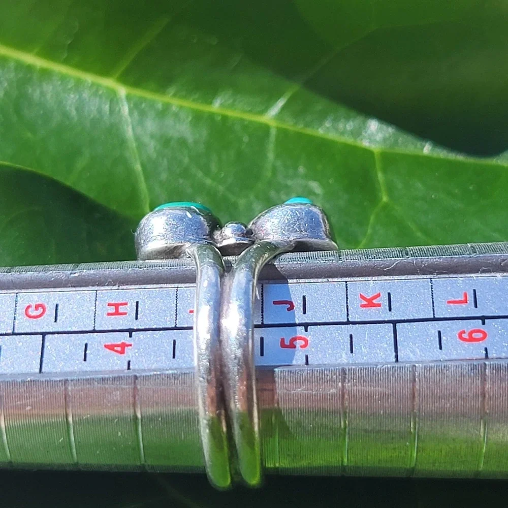 Vintage Sterling Silver Turquoise Leaf Bypass Ring Size 4.5 Southwestern Boho